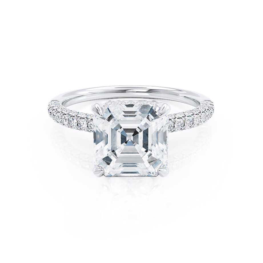 1.50 CT Asscher Shaped Moissanite Hidden Halo Engagement Ring