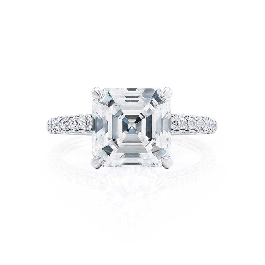 1.50 CT Asscher Shaped Moissanite Hidden Halo Engagement Ring