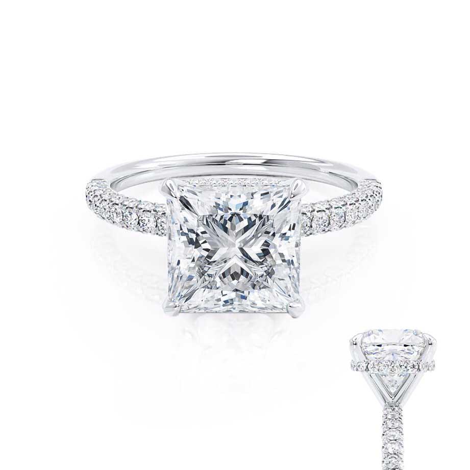 1.50 CT Princess Shaped Moissanite Hidden Halo Style Engagement Ring