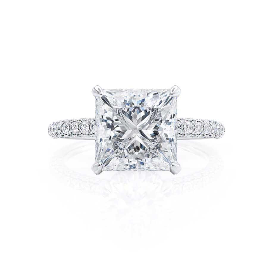 1.20 CT Princess Shaped Moissanite Hidden Halo Style Engagement Ring