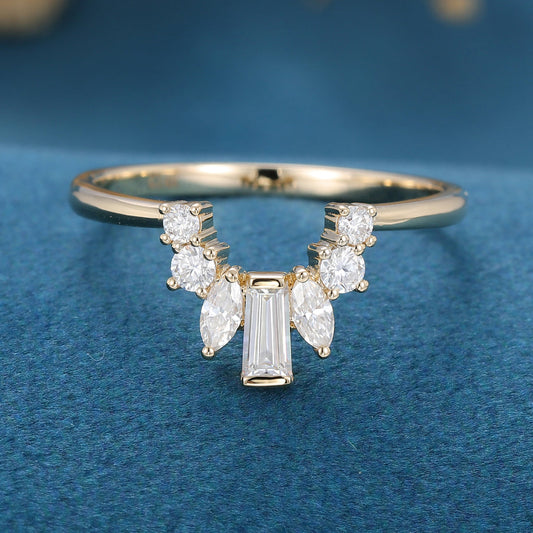 2.0 CT Round, Marquise & Baguette Shaped Moissanite Curved Wedding Band