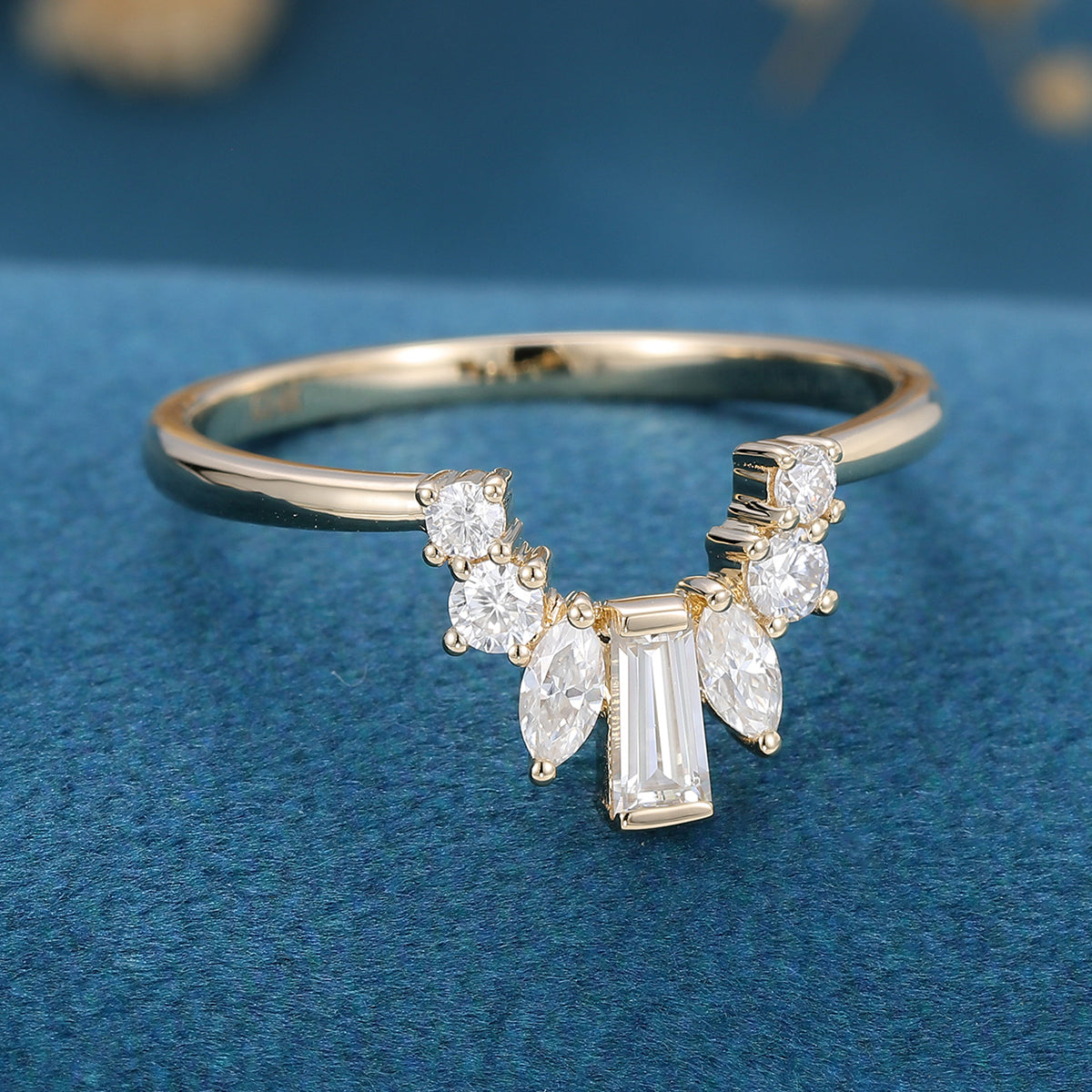 2.0 CT Round, Marquise & Baguette Shaped Moissanite Curved Wedding Band
