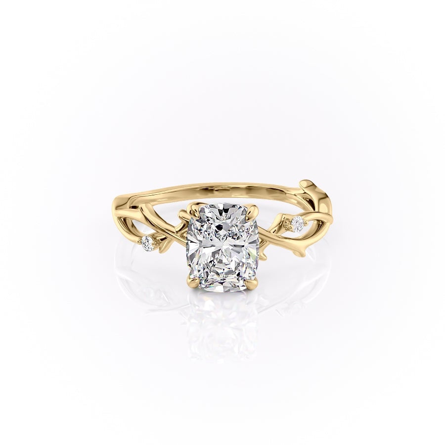 2.0 CT Elongated Cushion Cut Solitaire Twig Style Moissanite Engagement Ring