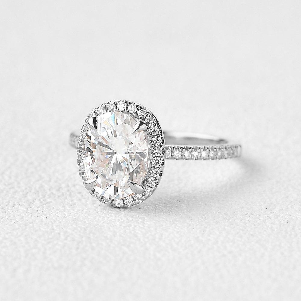 1.91 CT Oval Cut Halo Pave Moissanite Engagement Ring