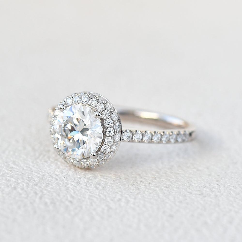 1.0 CT Round Cut Halo Pave Moissanite Engagement Ring