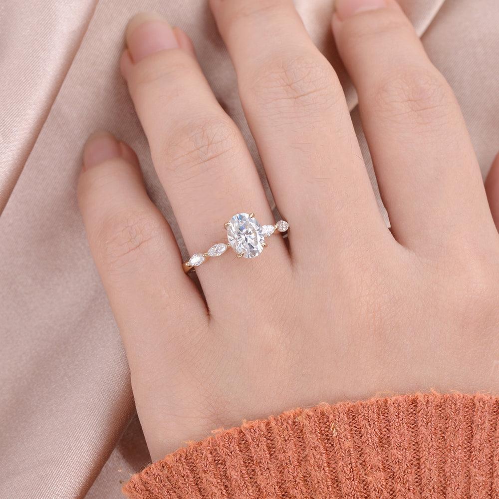 1.33 CT Oval Cut Solitaire Pave Moissanite Engagement Ring