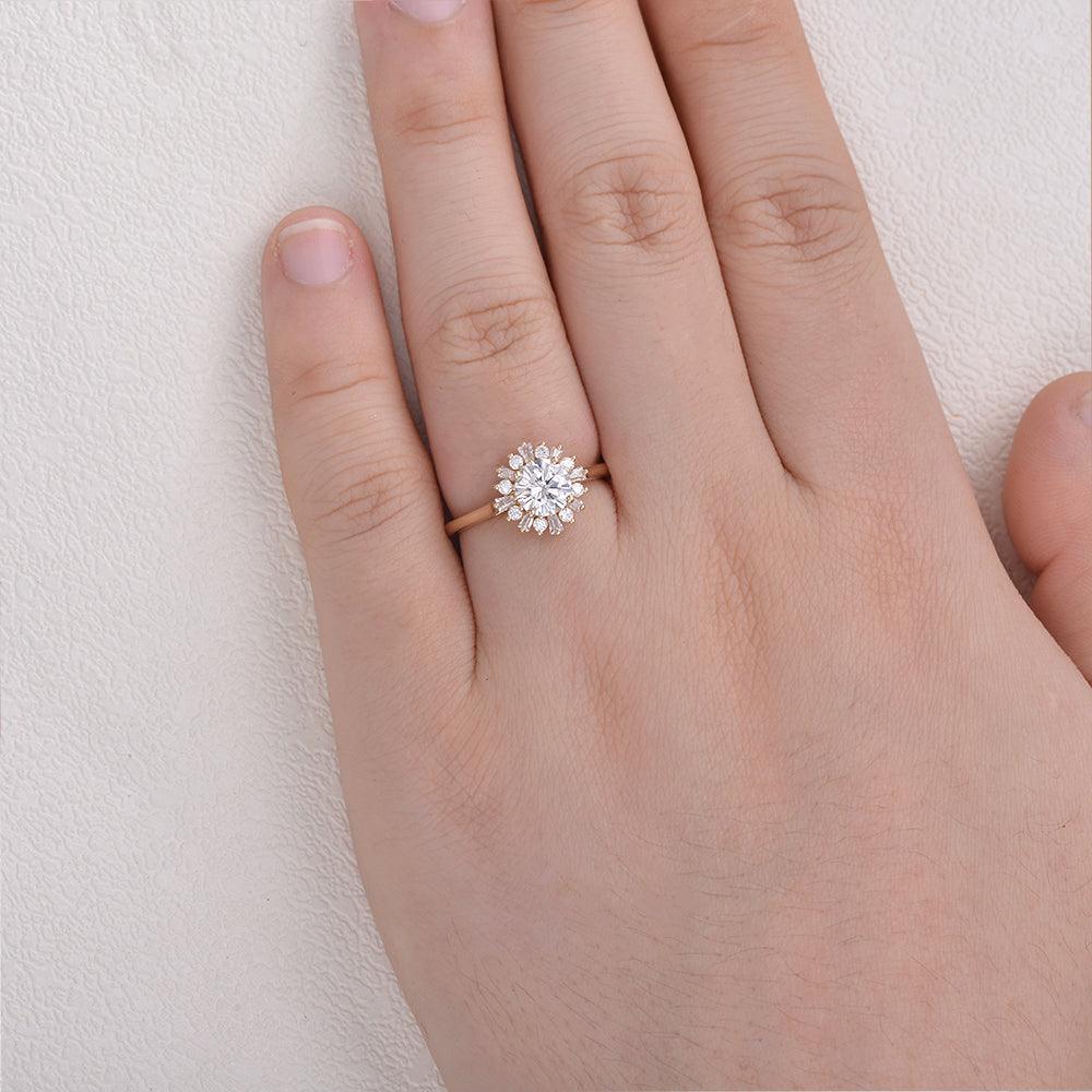 1.0 CT Round Cut Halo Moissanite Engagement Ring