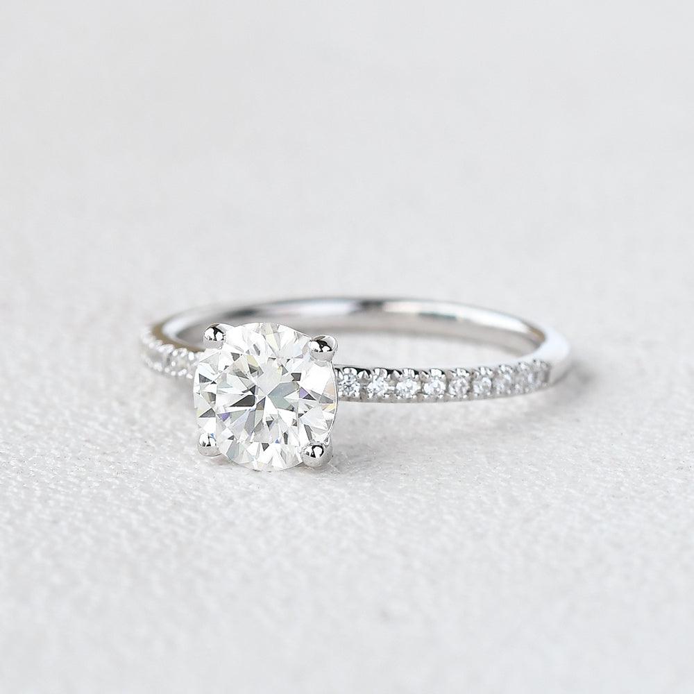 1.0 CT Round Cut Solitaire Pave Moissanite Engagement Ring