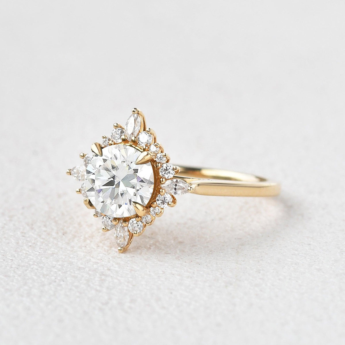 1.8 CT Round Cluster Lab Grown Diamond Engagement Ring