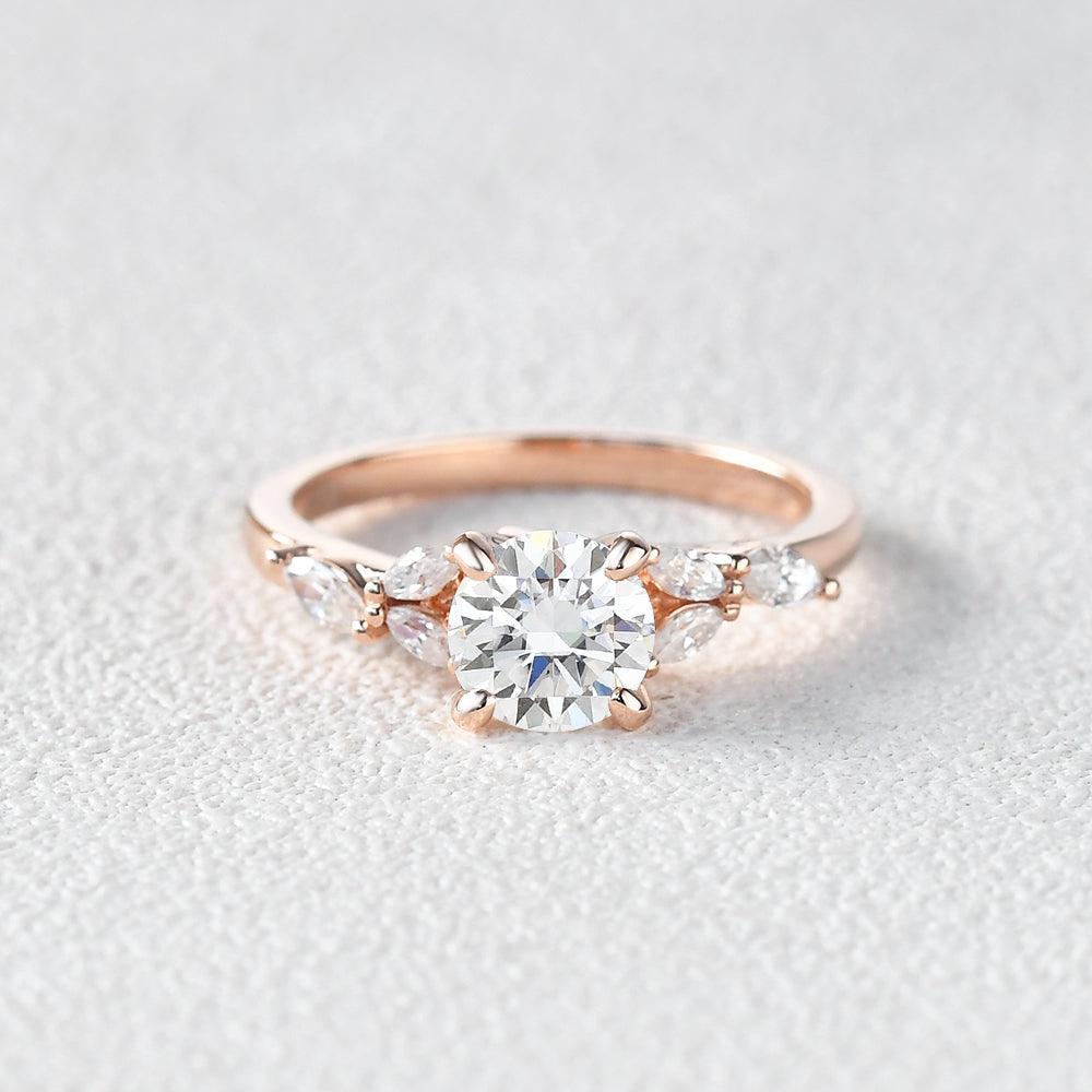 1 CT Round Cluster Lab Grown Diamond Engagement Ring