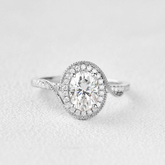 1.33 CT Oval Cut Halo Pave Moissanite Engagement Ring