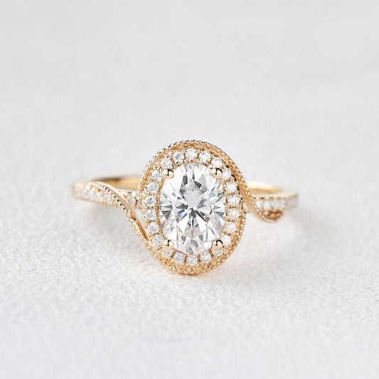 1.33 CT Oval Halo & Pave Lab Grown Diamond Engagement Ring