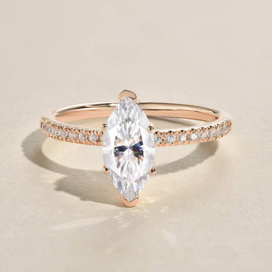 1.0 CT Marquise Cut Solitaire Pave Moissanite Engagement Ring