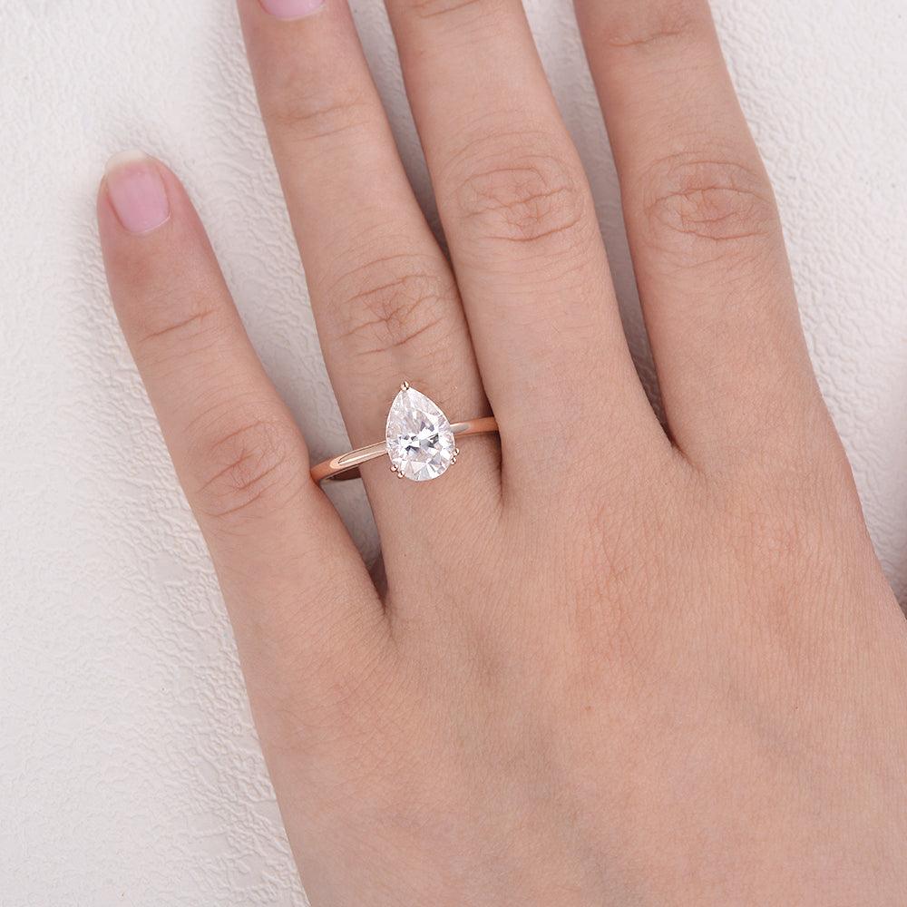 1.93 CT Pear Cut Solitaire Moissanite Engagement Ring
