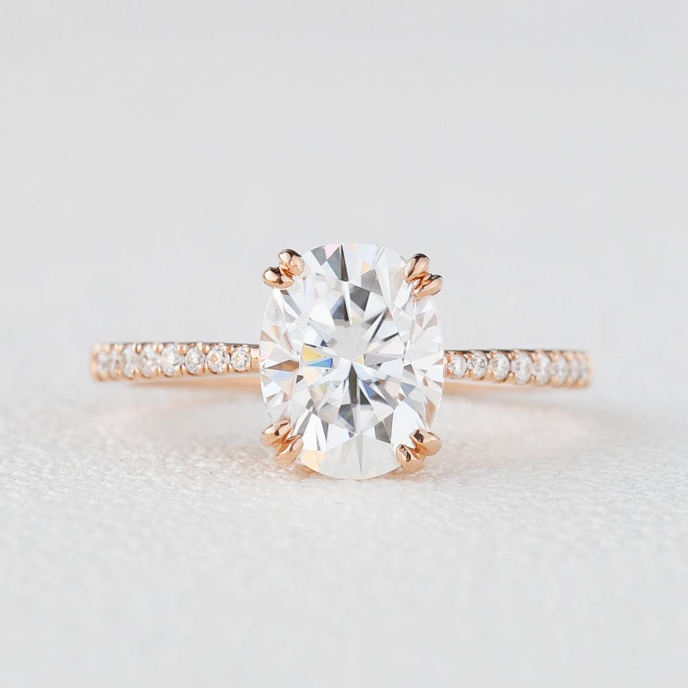 1.91 CT Oval Double Prong Pave Moissanite Engagement Ring