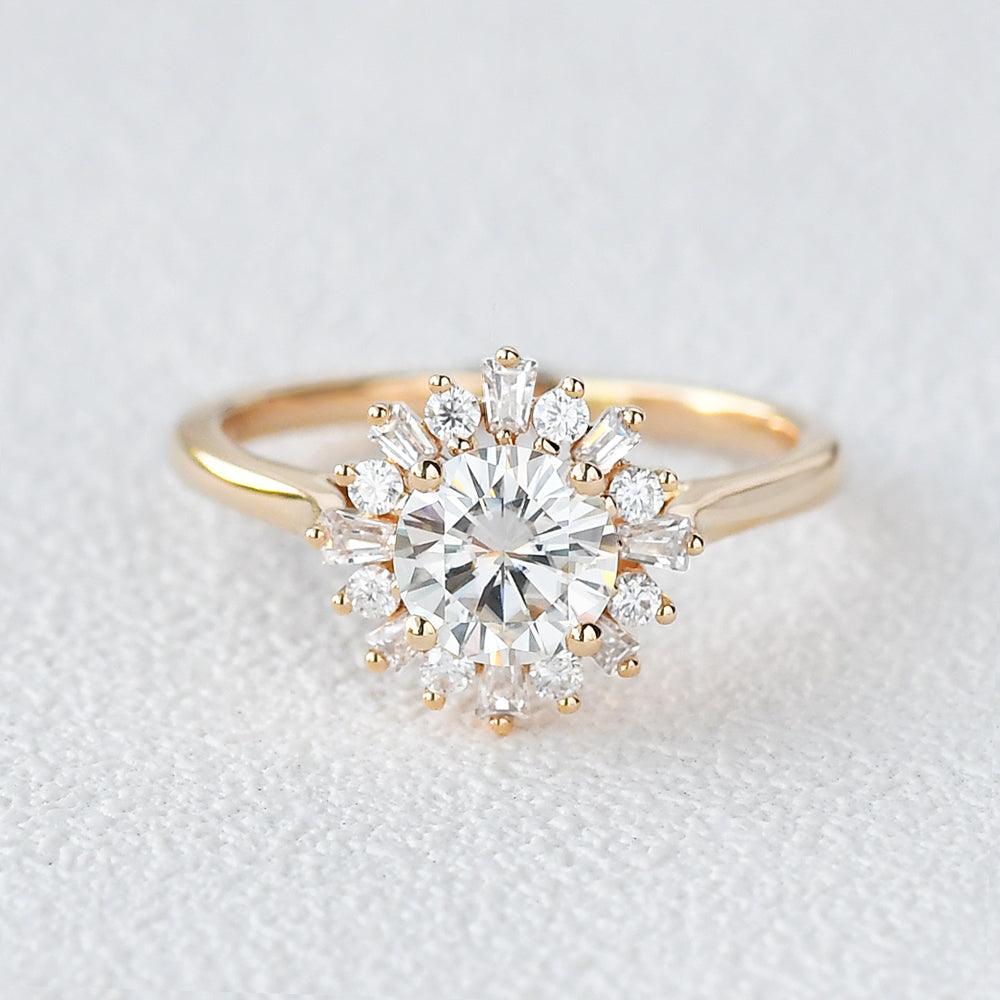 1.0 CT Round Cut Halo Moissanite Engagement Ring