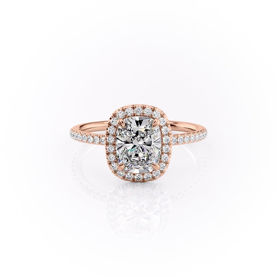 2.0 CT Elongated Cushion Cut Halo Pave Setting Moissanite Engagement Ring