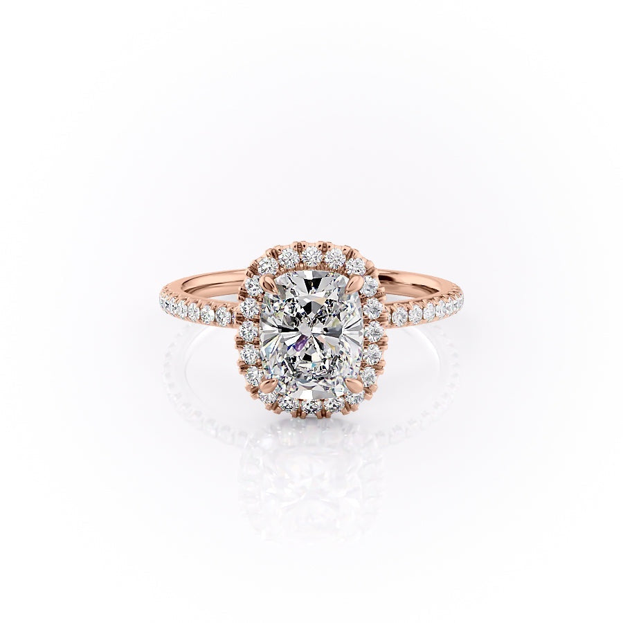 2.0 CT Elongated Cushion Cut Halo Pave Setting Moissanite Engagement Ring