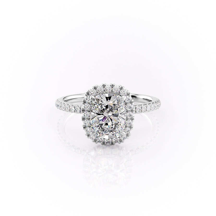2.0 CT Elongated Cushion Cut Halo Pave Setting Moissanite Engagement Ring