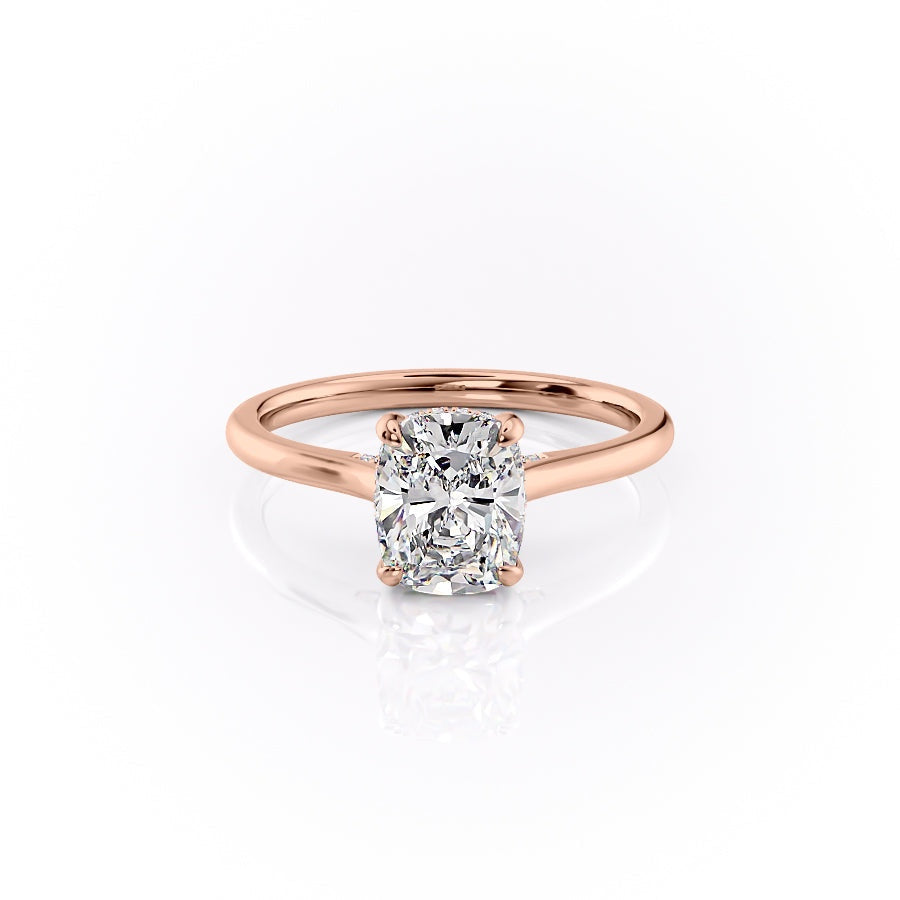 2.0 CT Elongated Cushion Cut Solitaire Hidden Halo Setting Moissanite Engagement Ring
