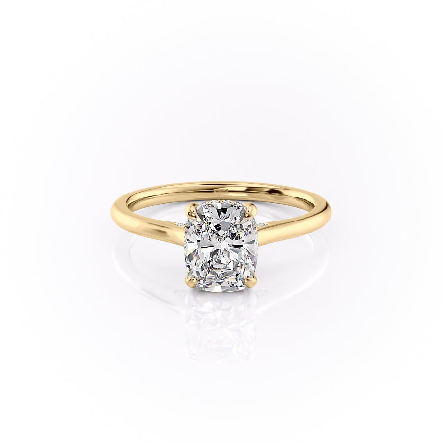 2.0 CT Elongated Cushion Cut Solitaire Hidden Halo Setting Moissanite Engagement Ring