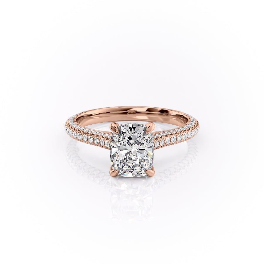 2.0 CT Elongated Cushion Cut Hidden Halo Triple Pave Moissanite Engagement Ring