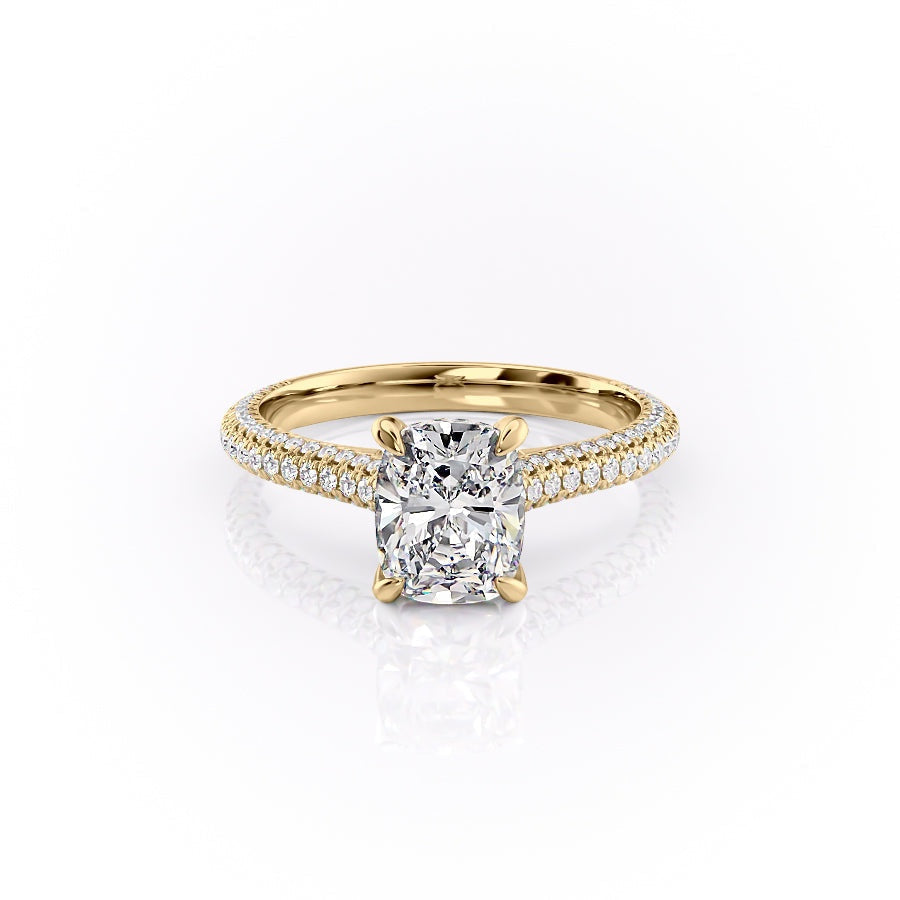 2.0 CT Elongated Cushion Cut Hidden Halo Triple Pave Moissanite Engagement Ring