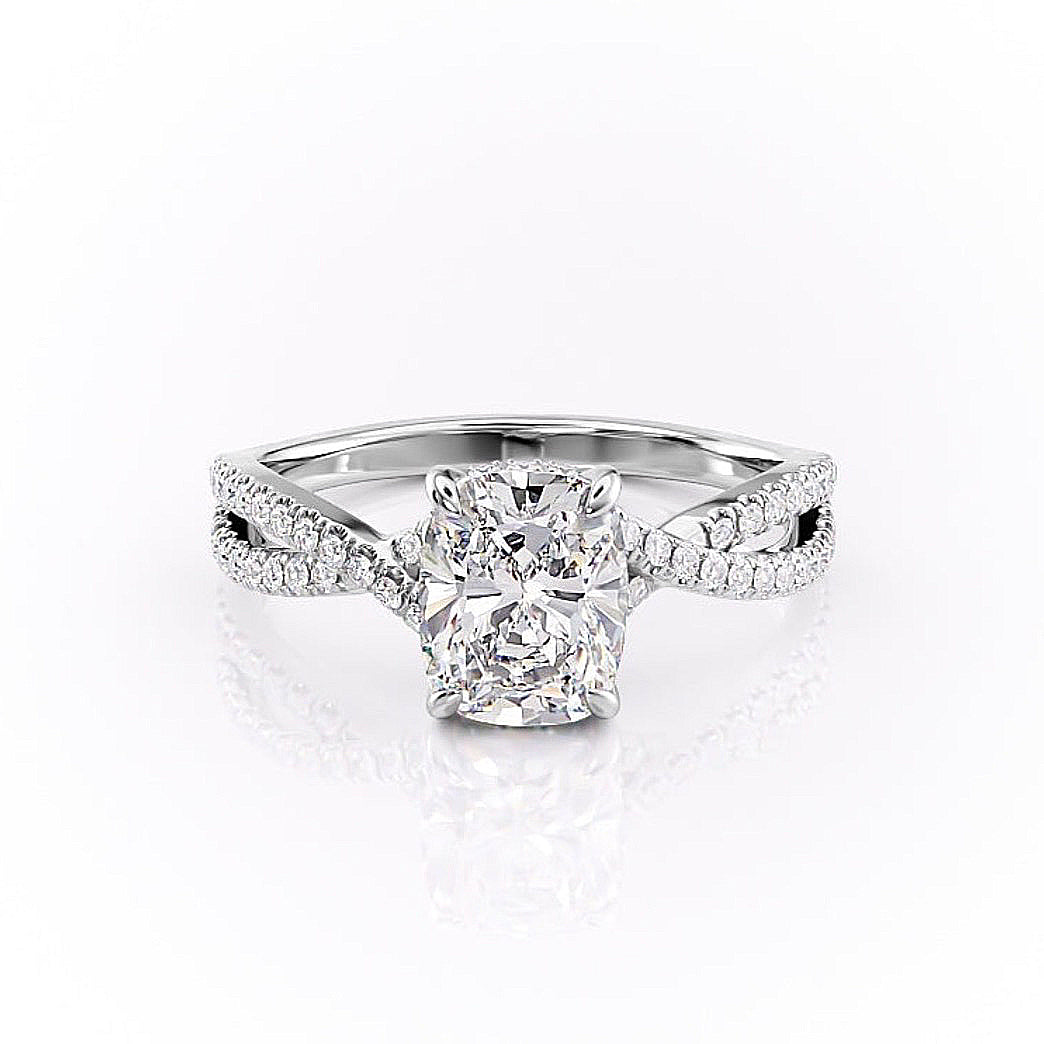 2.0 CT Elongated Cushion Cut Solitaire Split Shank Style Moissanite Engagement Ring