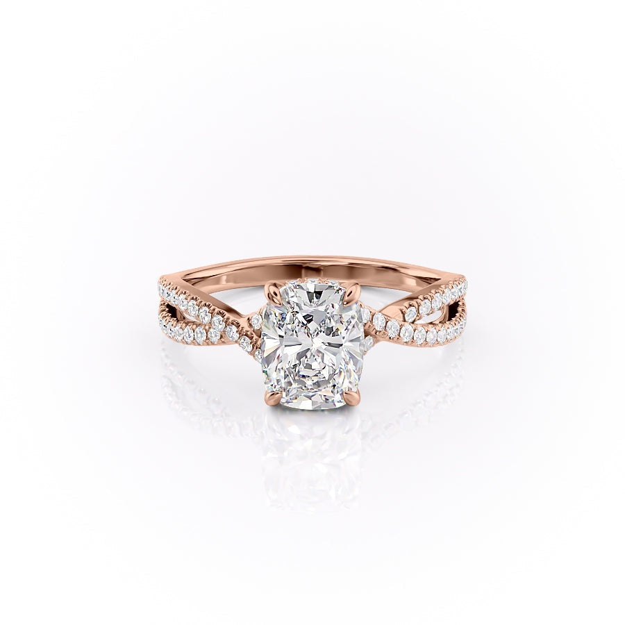 2.0 CT Elongated Cushion Cut Solitaire Split Shank Style Moissanite Engagement Ring