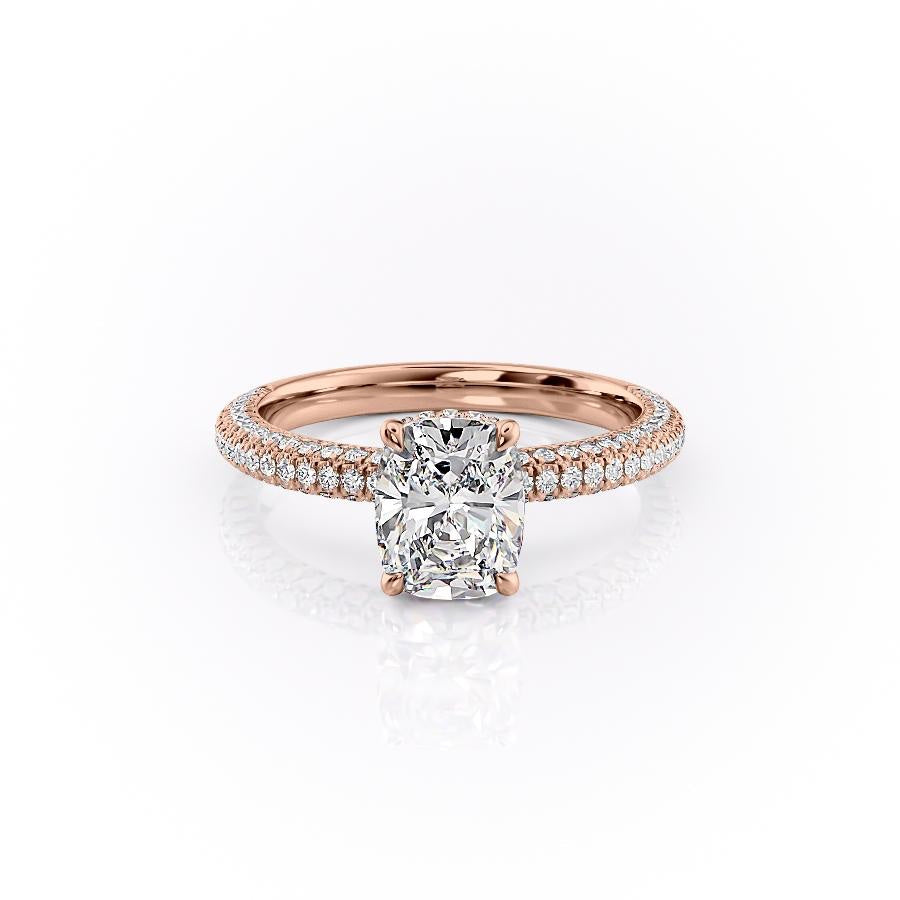 2.0 CT Elongated Cushion Cut Hidden Halo Triple Pave Moissanite Engagement Ring