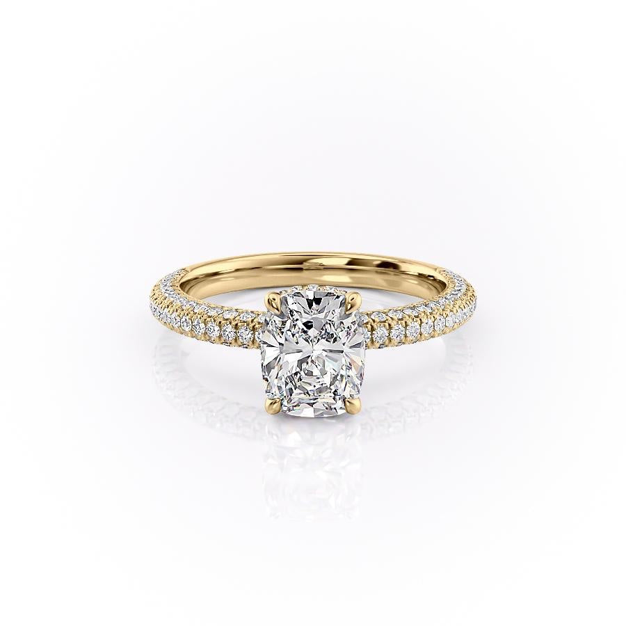 2.0 CT Elongated Cushion Cut Hidden Halo Triple Pave Moissanite Engagement Ring