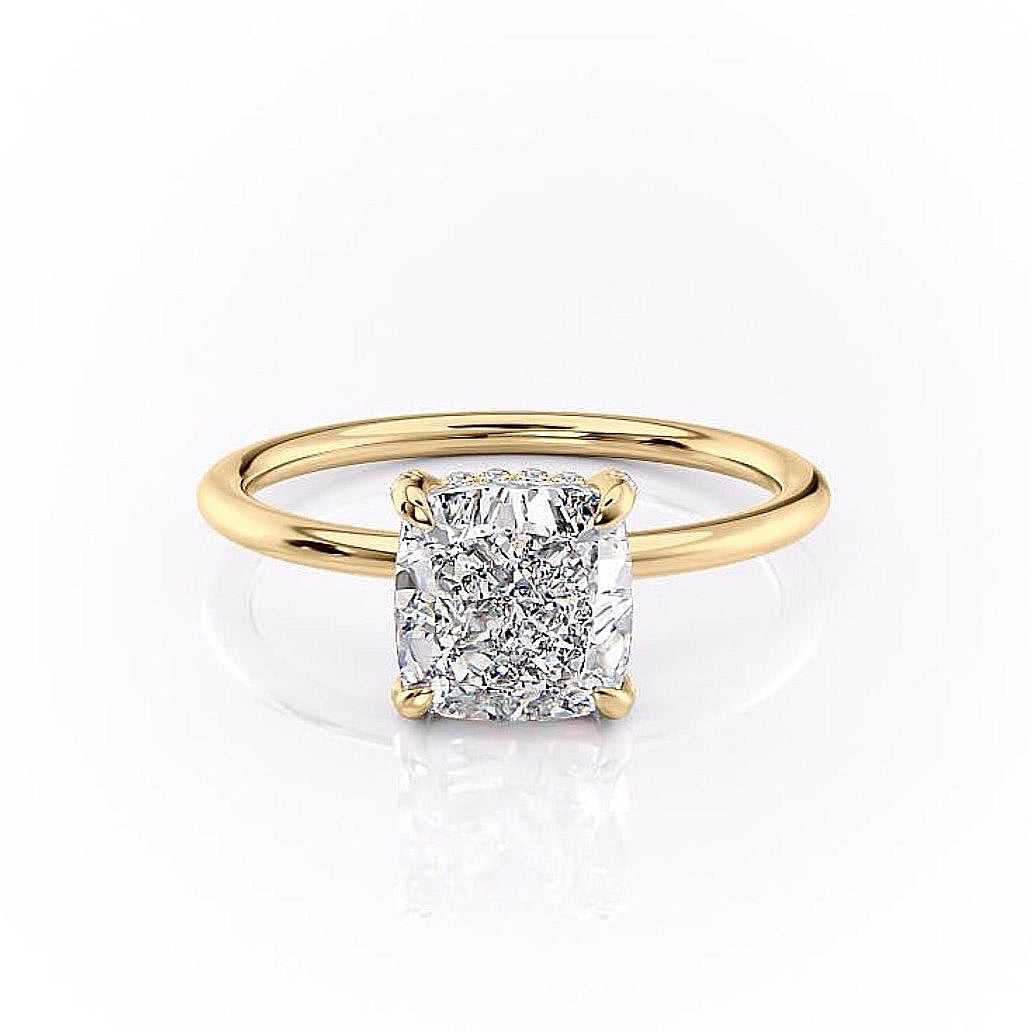 2.0 CT Elongated Cushion Cut Solitaire Hidden Halo Setting Moissanite Engagement Ring