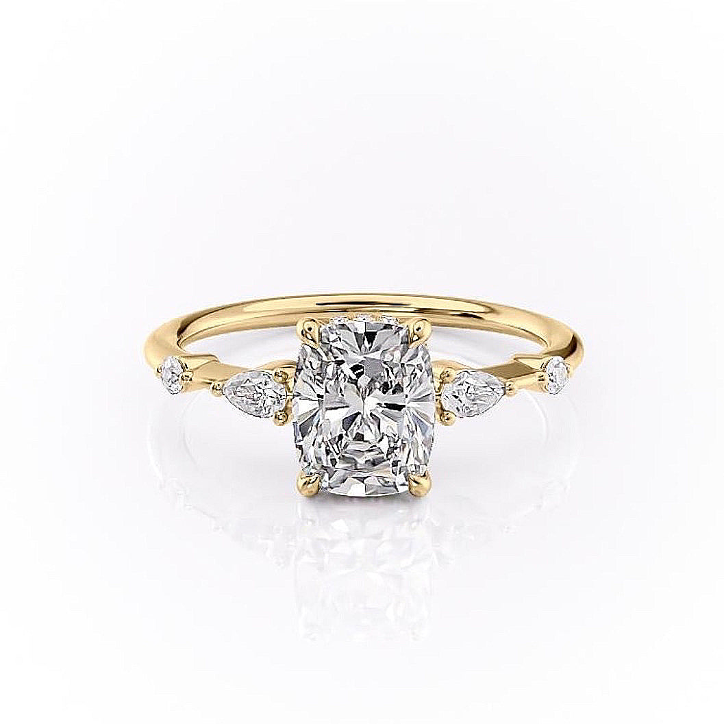 2.0 CT Elongated Cushion Cut Hidden Halo Moissanite Engagement Ring