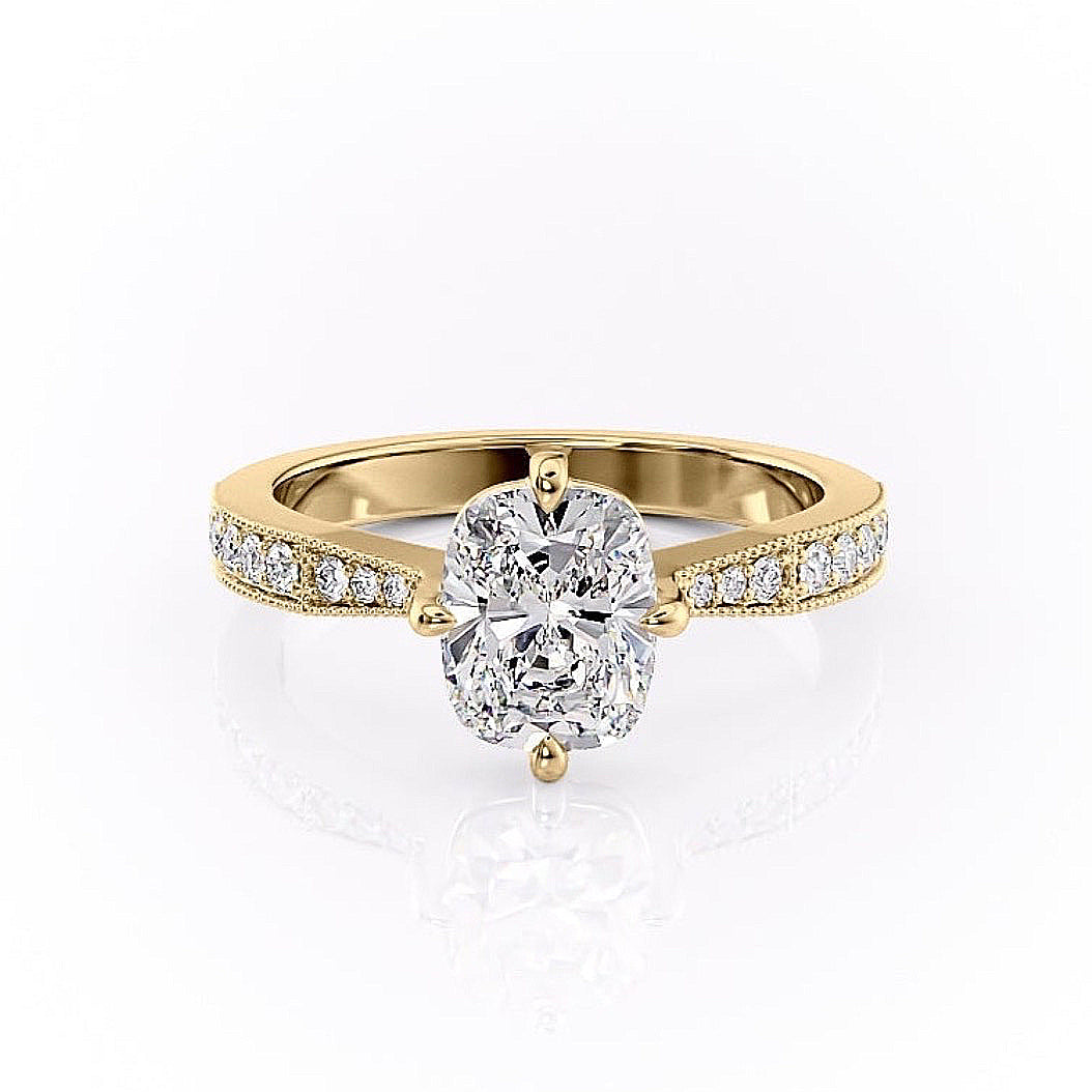 2.0 CT Elongated Cushion Cut Solitaire Channel Pave Moissanite Engagement Ring