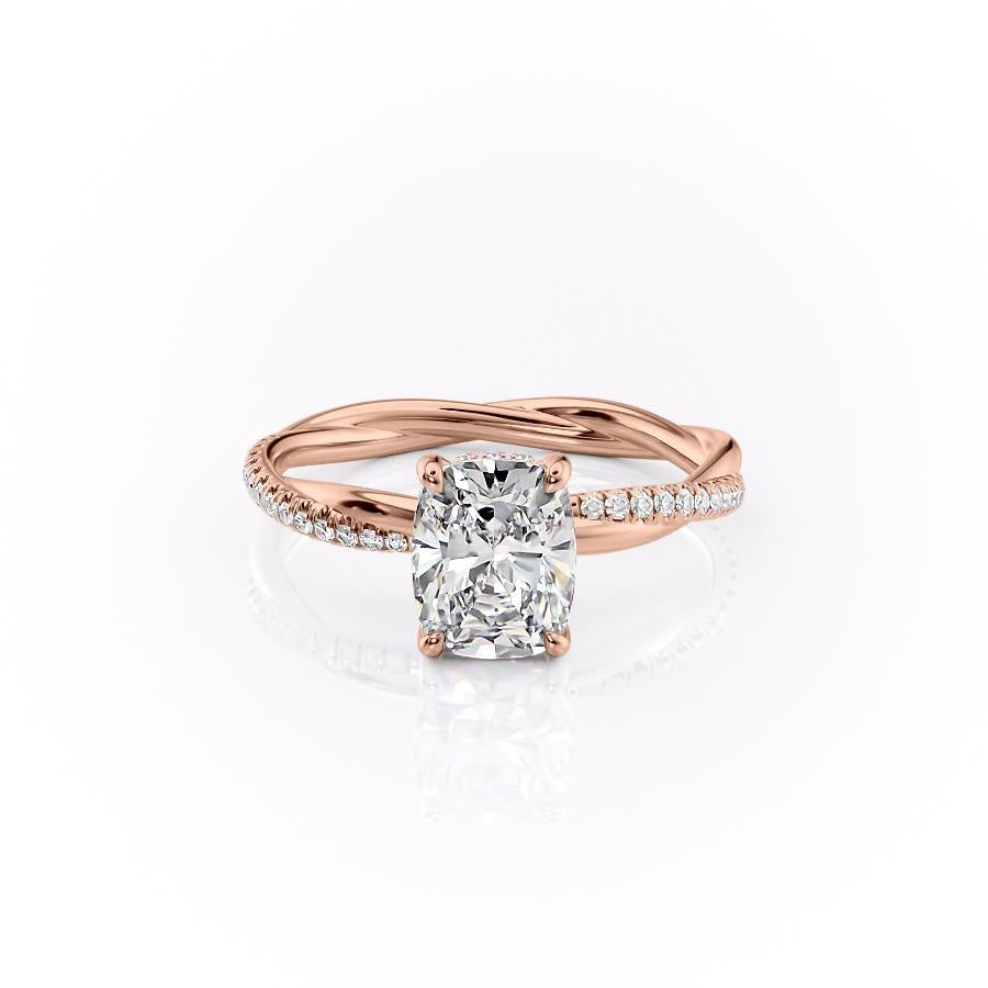 2.0 CT Elongated Cushion Cut Solitaire Twisted Pave Moissanite Engagement Ring