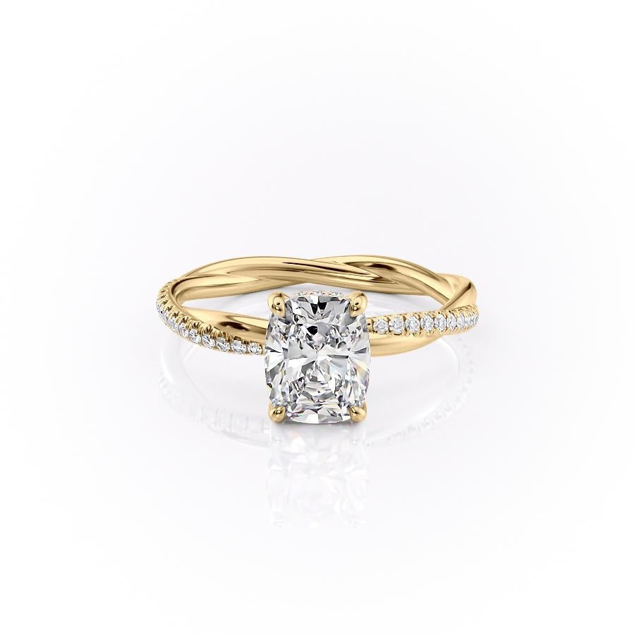 2.0 CT Elongated Cushion Cut Solitaire Twisted Pave Moissanite Engagement Ring