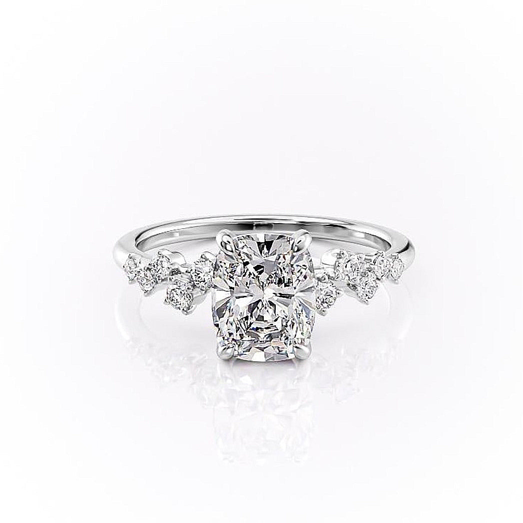 2.0 CT Cushion Cut Hidden Halo Unique Pave Setting Moissanite Engagement Ring