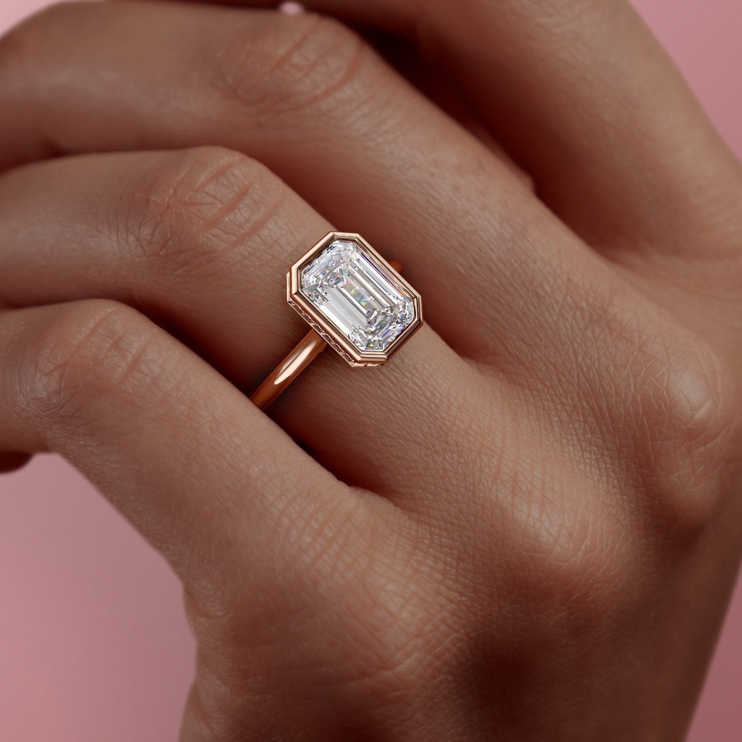 2.10 CT Emerald Cut Bezel Solitaire Moissanite Engagement Ring
