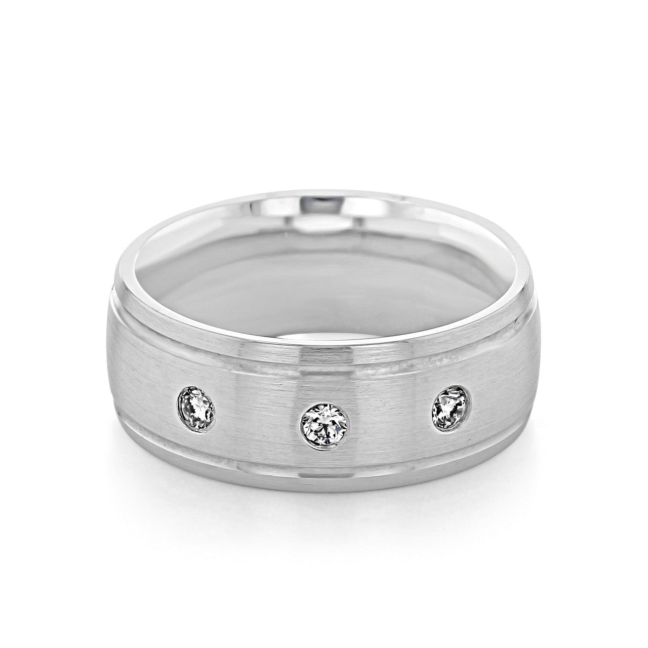 Brushed Finish Men's Round Stones Wedding Band