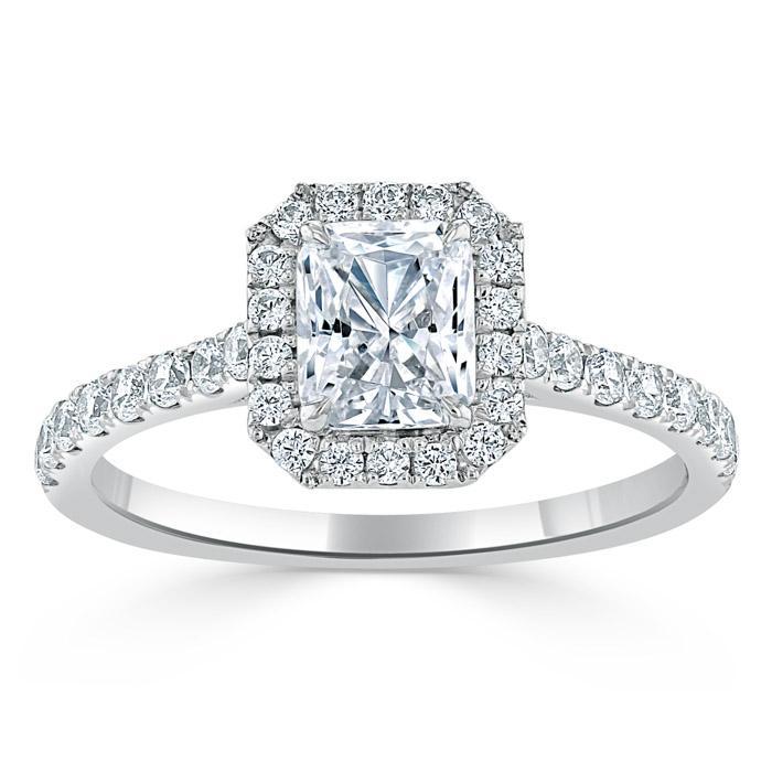 1.0 CT Radiant Cut Halo Pave Setting Moissanite Engagement Ring