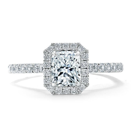 1.0 CT Radiant Cut Halo Pave Setting Moissanite Engagement Ring