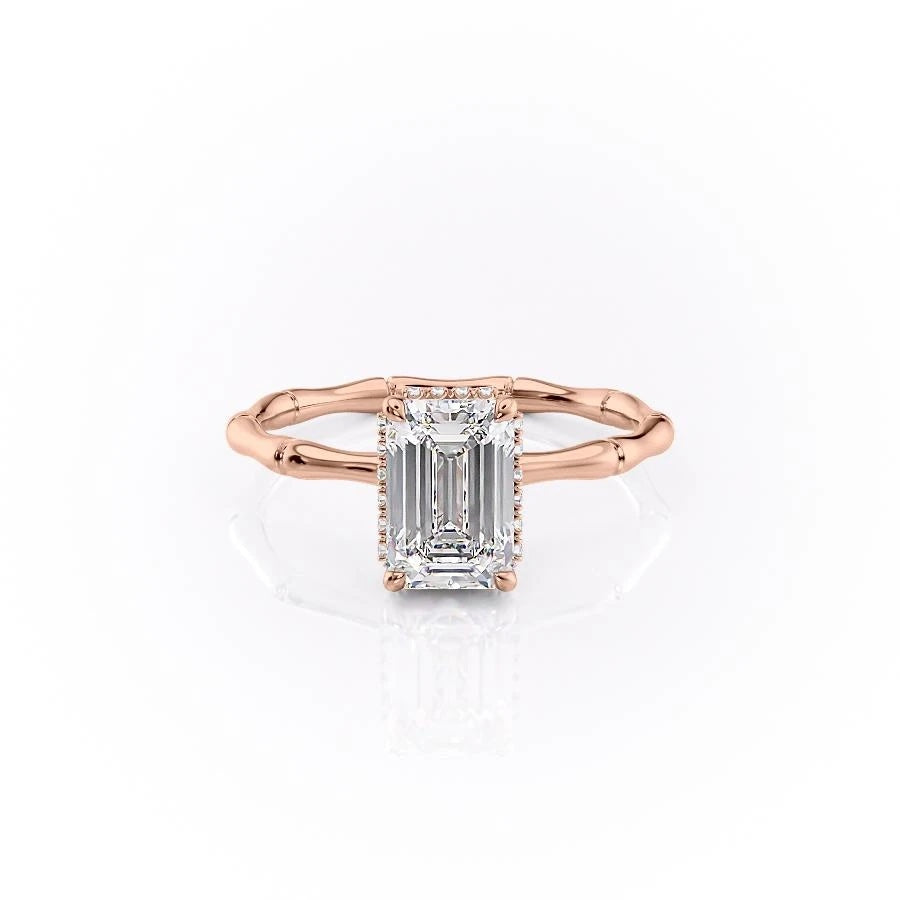 2.10 CT Emerald Cut Solitaire Hidden Halo Setting Moissanite Engagement Ring