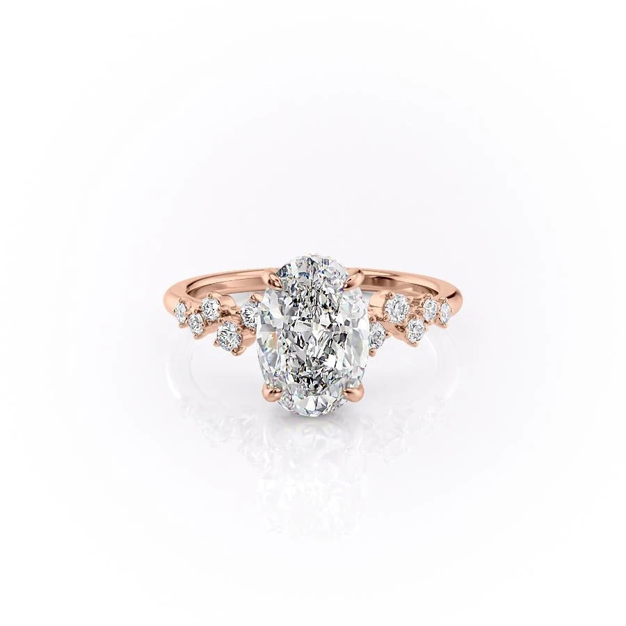 2.10 Oval Cut Cluster Style Moissanite Engagement Ring