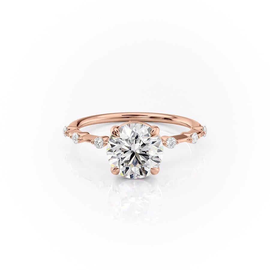 1.60 CT Round Solitaire Dainty Pave Set Moissanite Engagement Ring