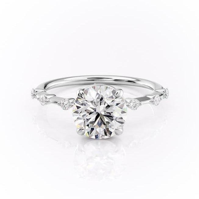 1.60 CT Round Solitaire Dainty Pave Set Moissanite Engagement Ring