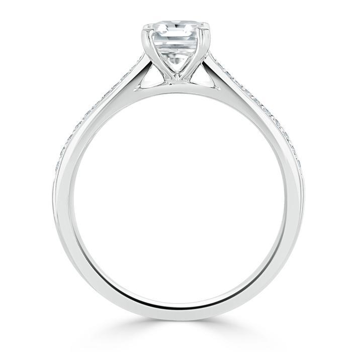 0.75 CT Radiant Cut Solitaire Hidden Halo/ Pave Setting Moissanite Engagement Ring