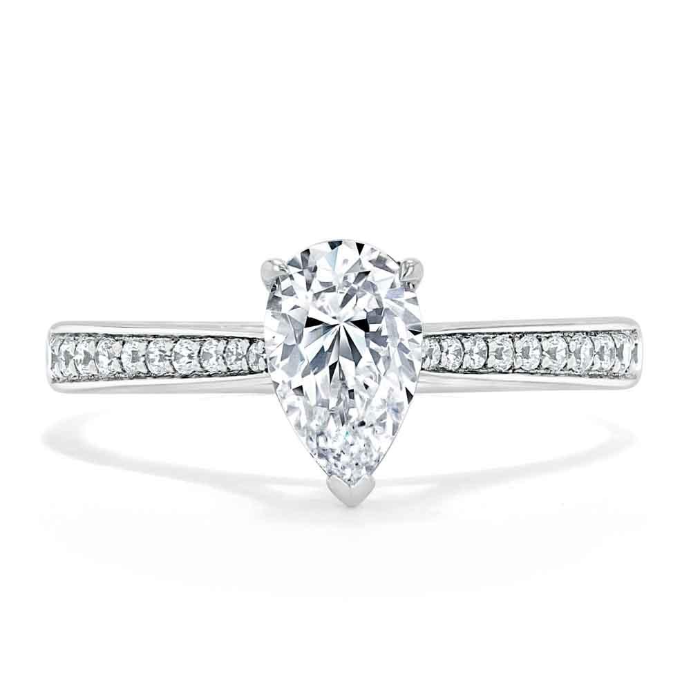 0.75 CT Pear Cut Solitaire Engagement Ring With Channel Pave Setting