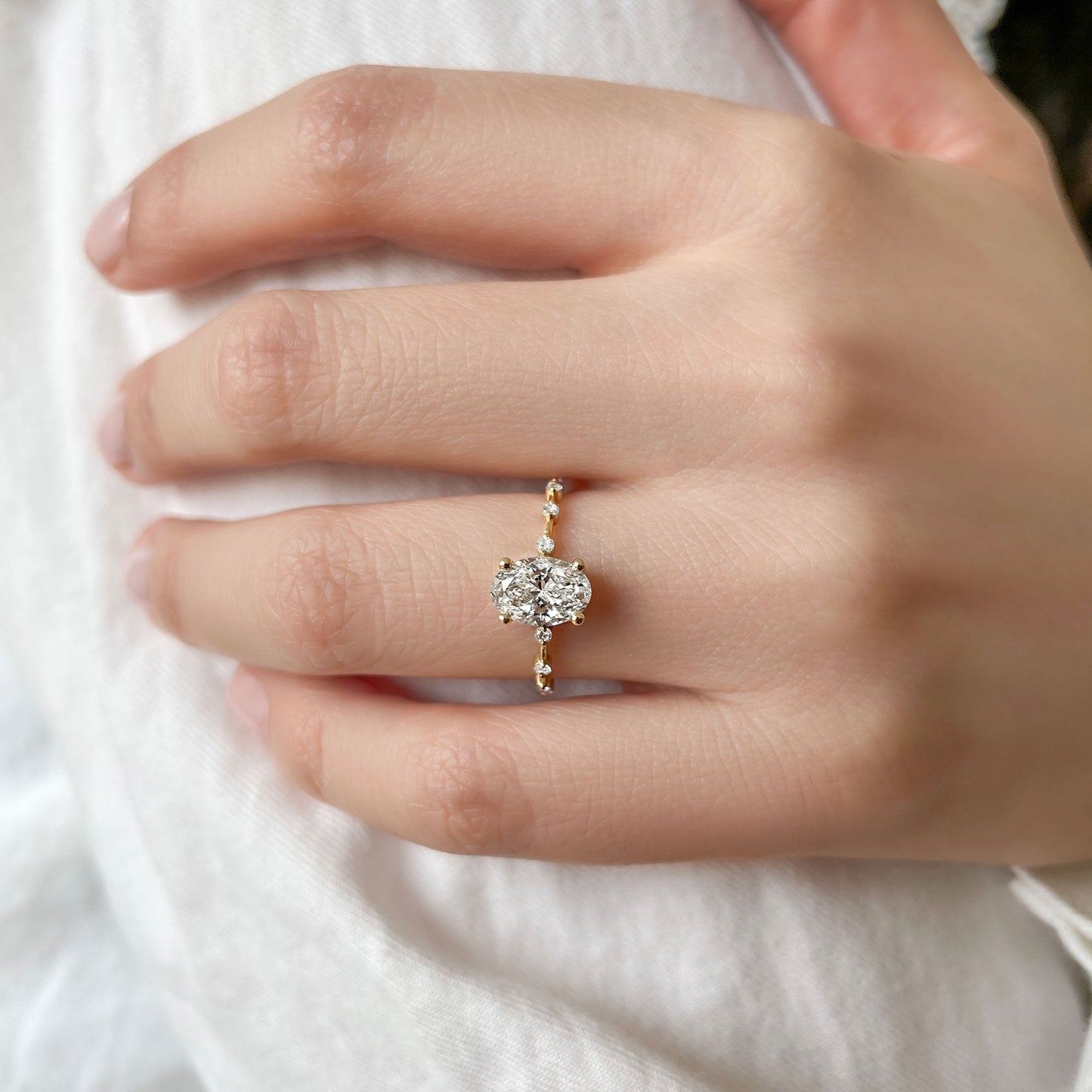 0.50 CT Oval Dainty Pave Moissanite Engagement Ring