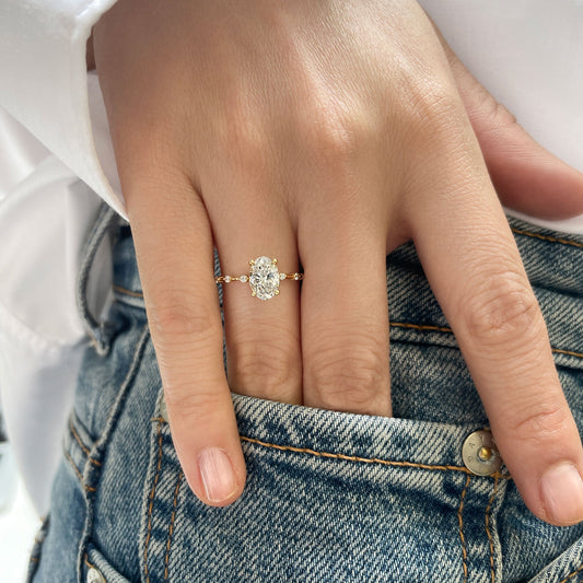 0.50 CT Oval Dainty Pave Moissanite Engagement Ring
