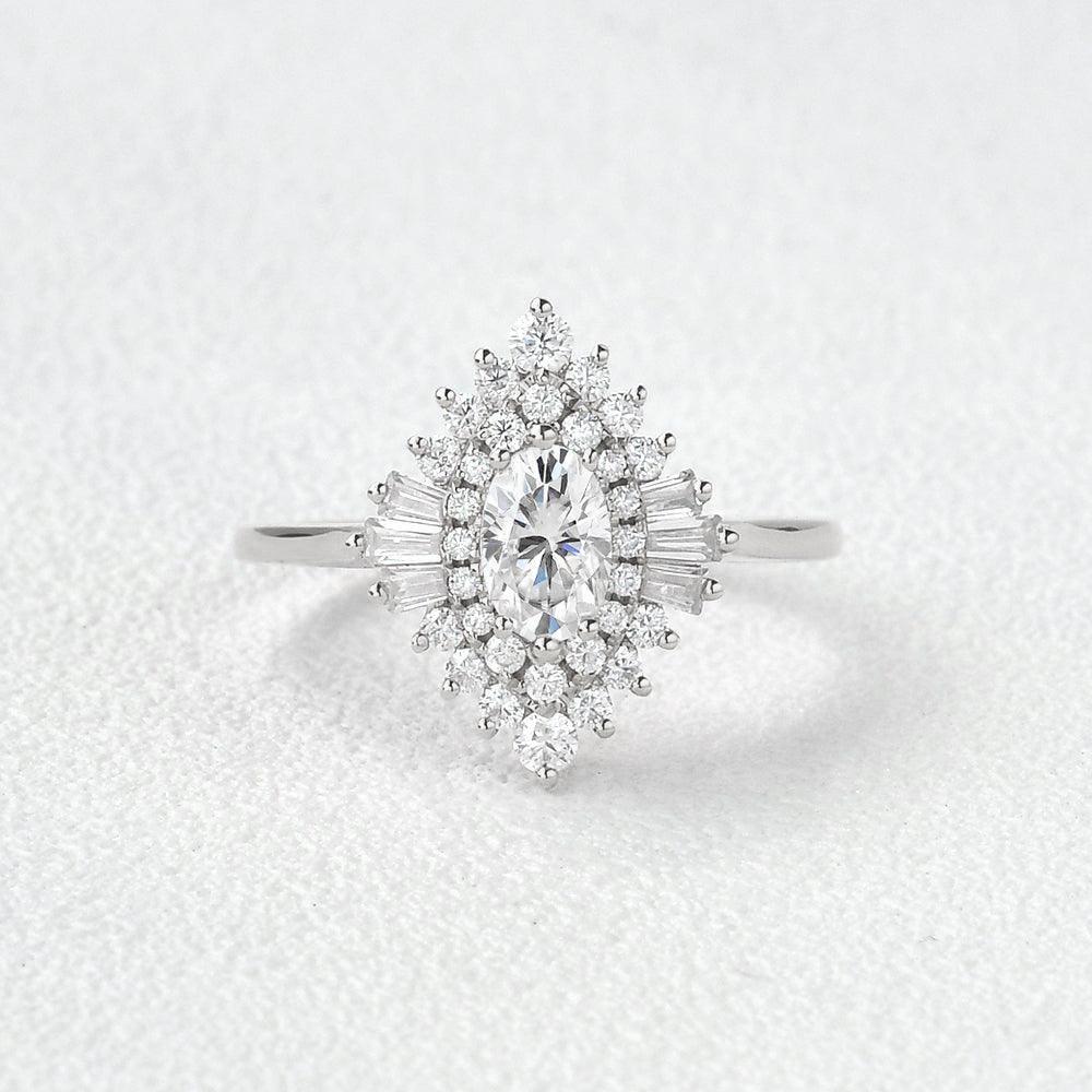 0.43 CT Oval Cut Ballerina Moissanite Engagement Ring